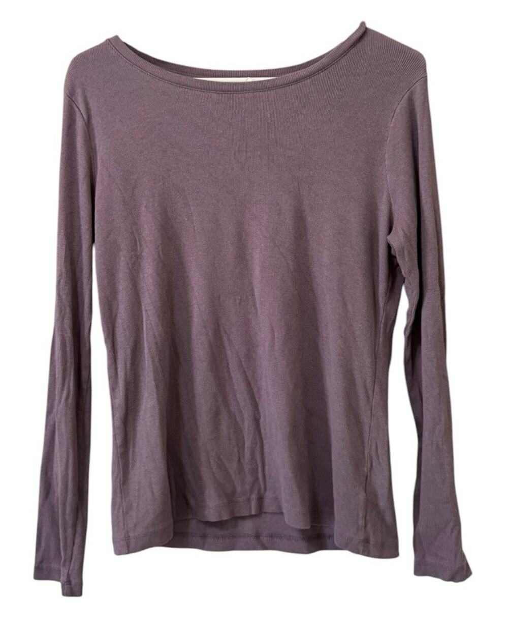 A New Day Long Sleeve Purple Tee Women Size Medium Ribbed Casual Shirt Stretch